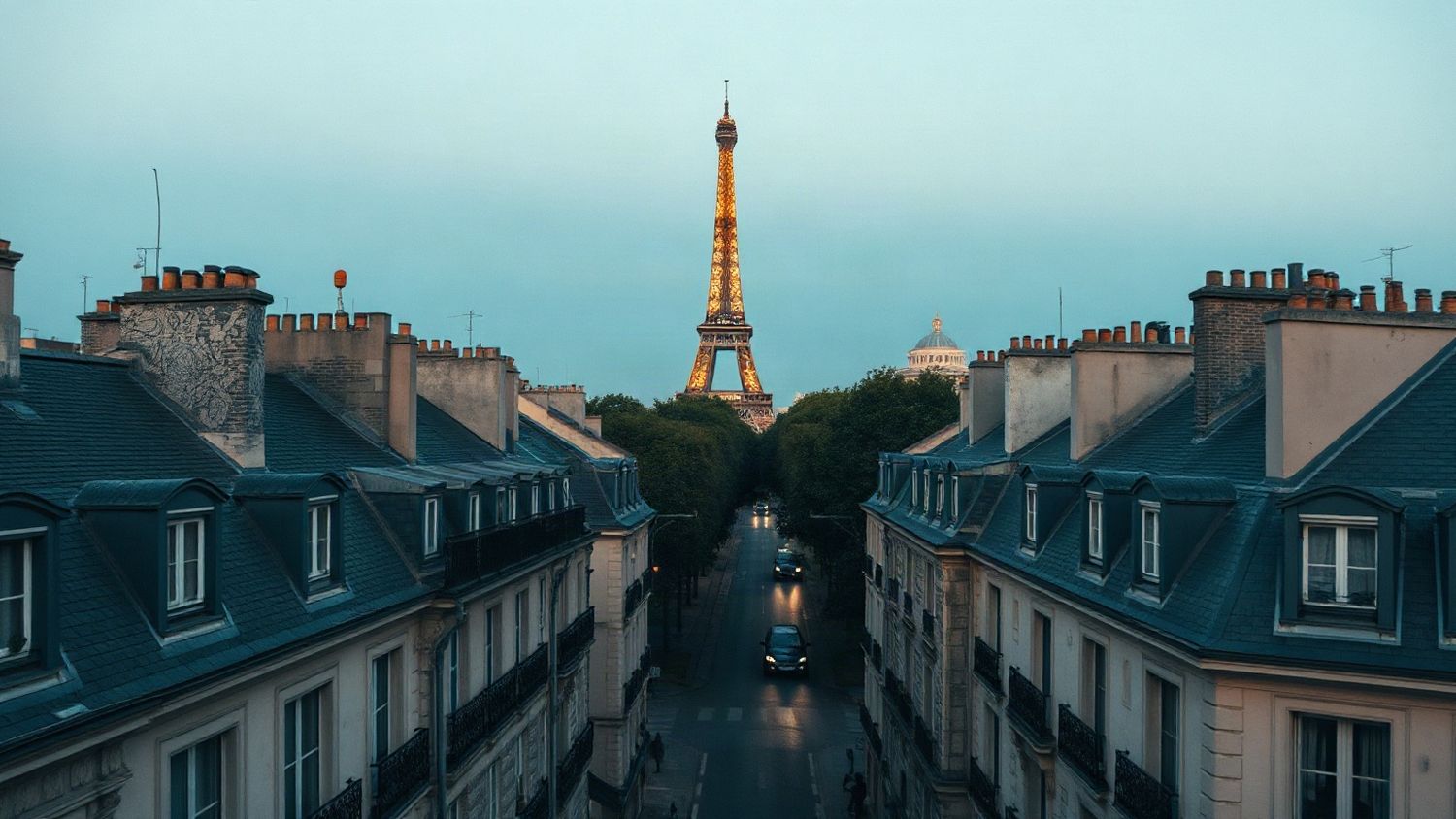 City rooftops at blue hour